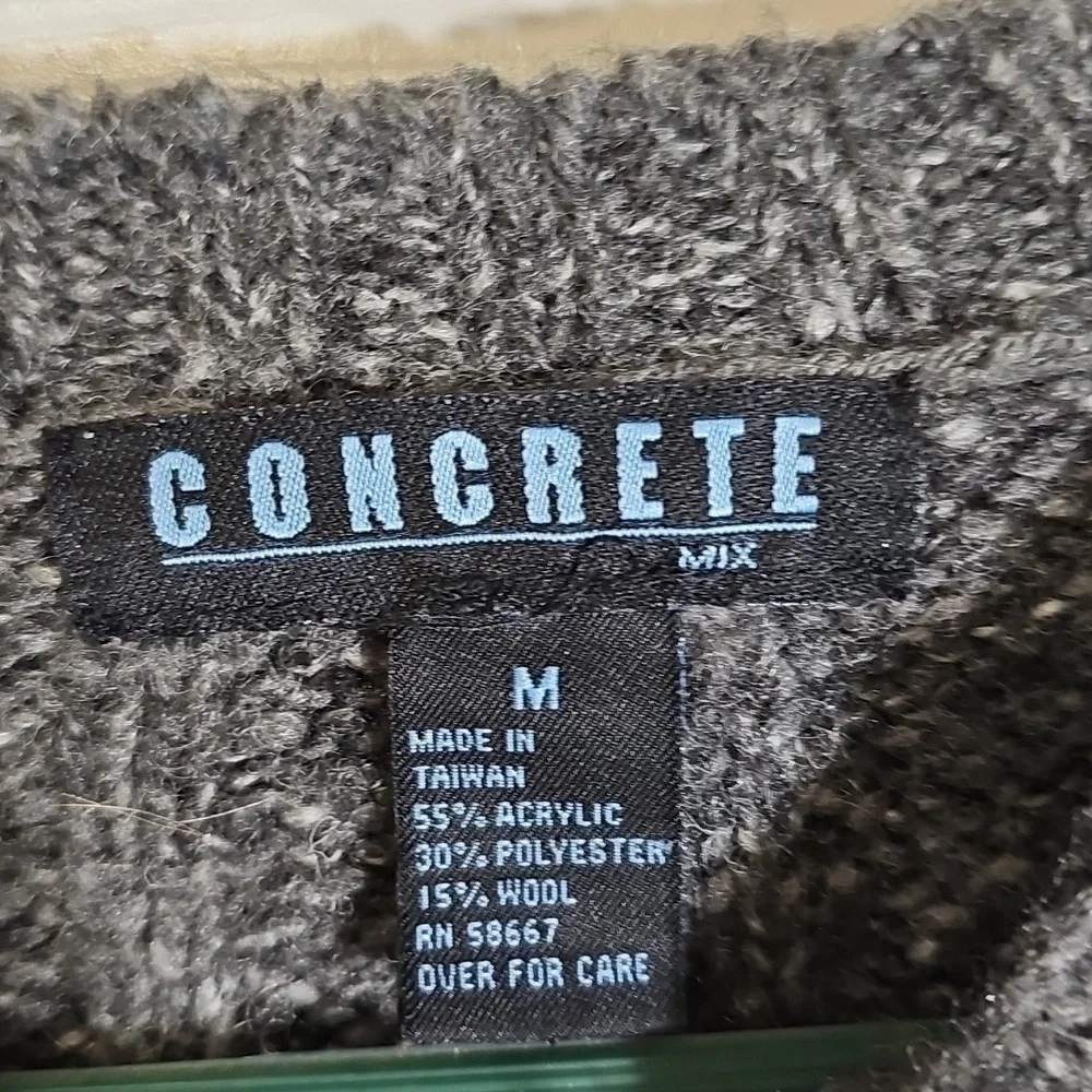 Vintage Concrete Mix Chunky Knit Wool Blend Gray Stripe Sweater Men's Size M